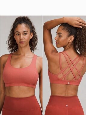 Lululemon Free To Be Serene Strappy Back Sports Bra Yoga Coral Size 10